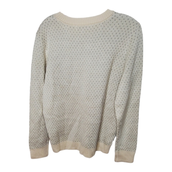 Deer jacquard cream womens holiday cozy  large jumper vintage style sweater 042 - Picture 5 of 8